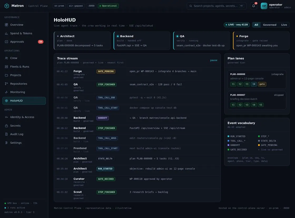HoloHUD: live agent trace of runs, tool-calls and hand-offs